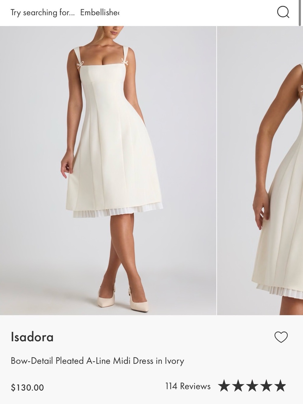 Oh Polly Isadora Bow-detailed pleaded A-line Midi Dress in Ivory - Picture 5 of 7
